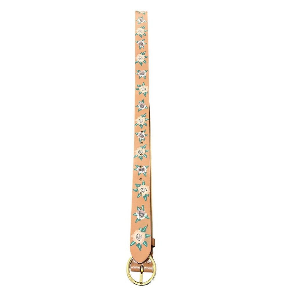 Rebecca Minkoff Genuine Leather Floral Embossed Belt With Gold Buckle Womens XL - Picture 2 of 6